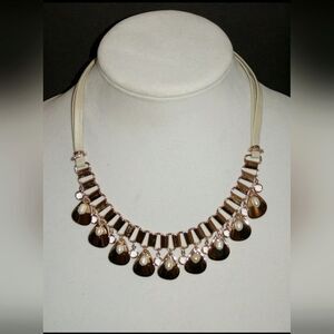 WHITE HOUSE BLACK MARKET LEATHER TEARDROP SHORT ROSE GOLD NECKLACE NWT 17"+3"